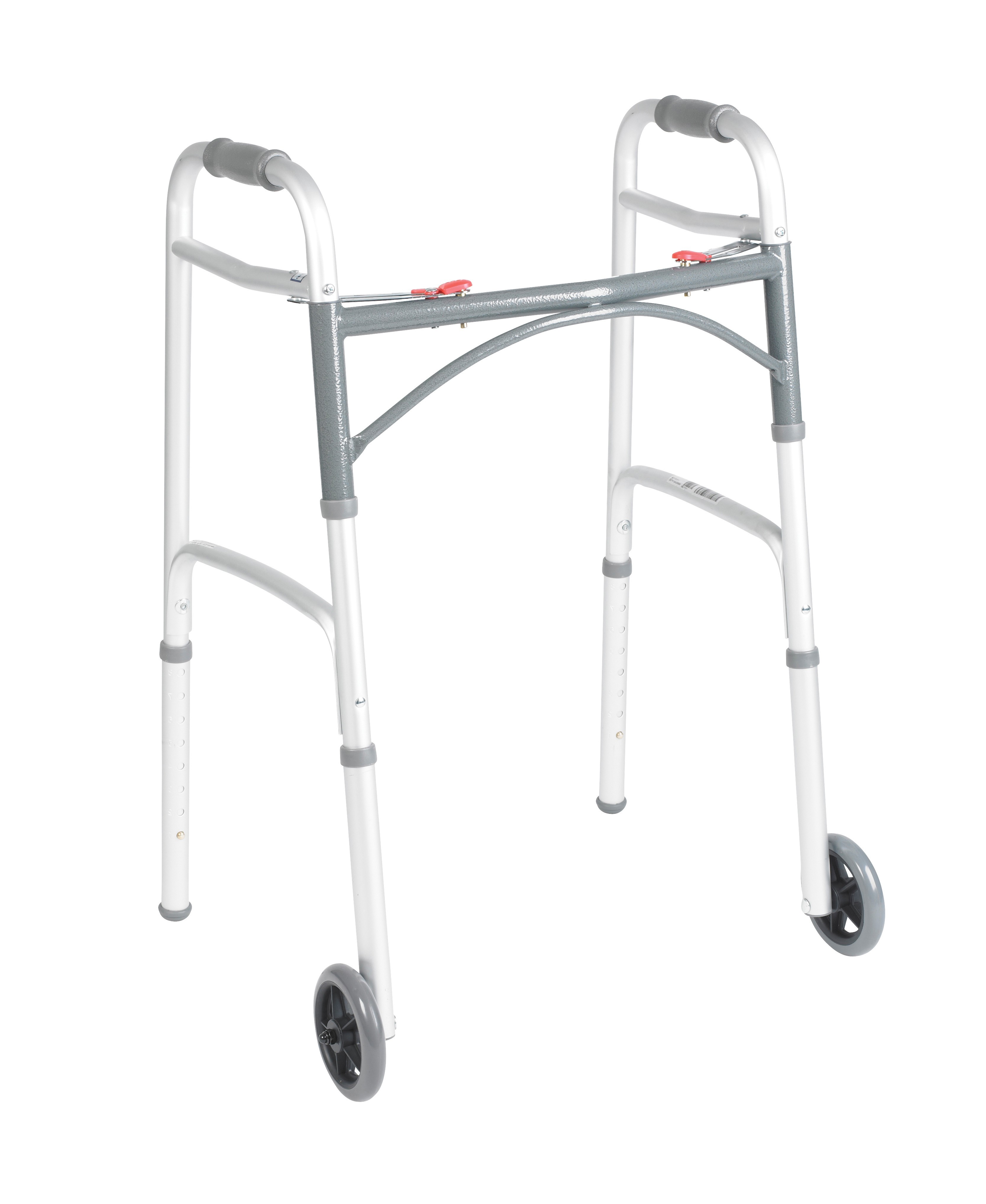 Drive Medical Deluxe Folding Walker, Two Button with 5" Wheels Go